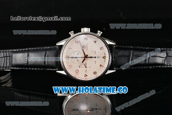 Tag Heuer Carrera Callbre 1887 Chrono Swiss Valjoux 7750-SHG Automatic Steel Case with White Dial and Arabic Numeral Markers - Click Image to Close